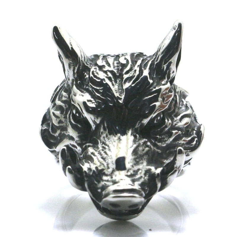 316L Edelstahl Gotischer Wildschwein Silberring Für Männer