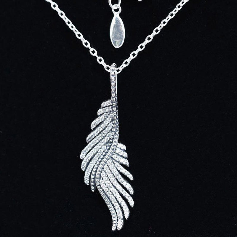 925 Majestätische Federn Von Sterling Silber Mit Klarer Kubikzirkonia  Halskette