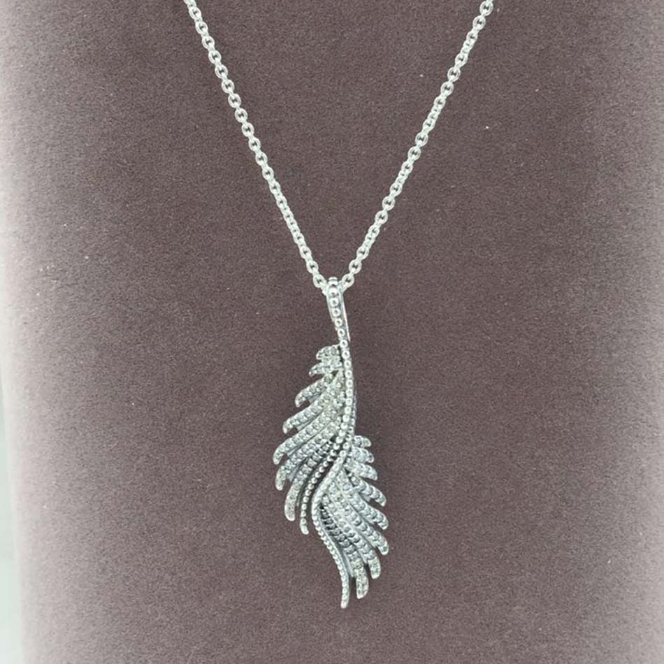 925 Majestätische Federn Von Sterling Silber Mit Klarer Kubikzirkonia  Halskette