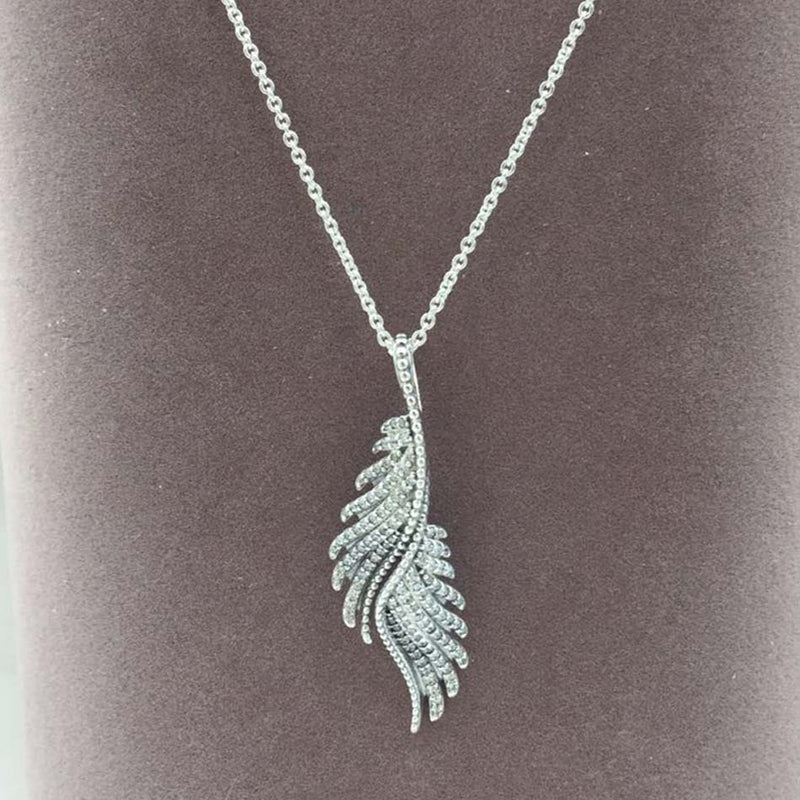 925 Majestätische Federn Von Sterling Silber Mit Klarer Kubikzirkonia  Halskette