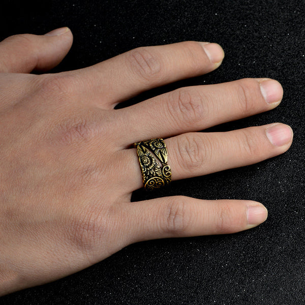 Gold  Und Silber  Doppelköpfe Ravens Odin Ring