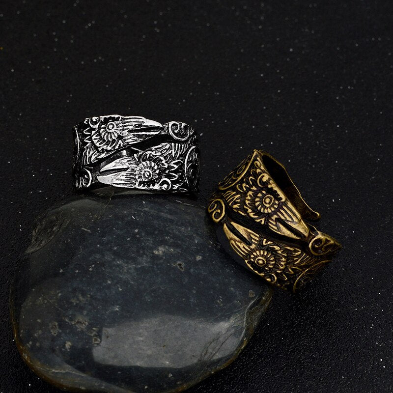 Gold  Und Silber  Doppelköpfe Ravens Odin Ring