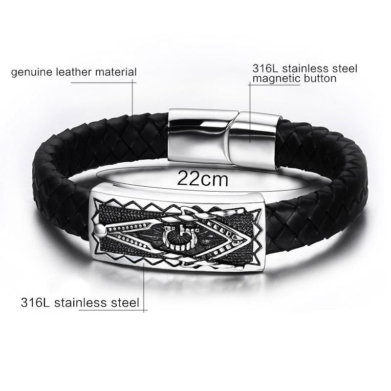 Freimaurer Edelstahl Im Echten Schwarzen Lederarmband