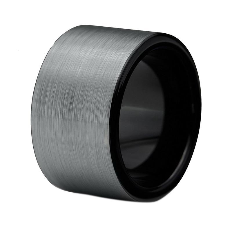 12 mm Breit Schwarz Gebürstete Matt Silberbeschichtete Wolfram  Carbid  Ring