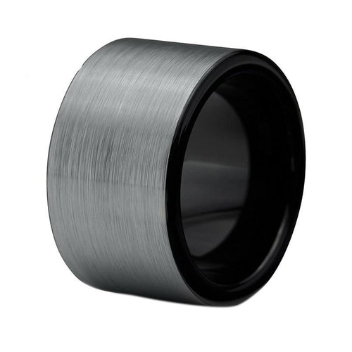 12 mm Breit Schwarz Gebürstete Matt Silberbeschichtete Wolfram  Carbid  Ring