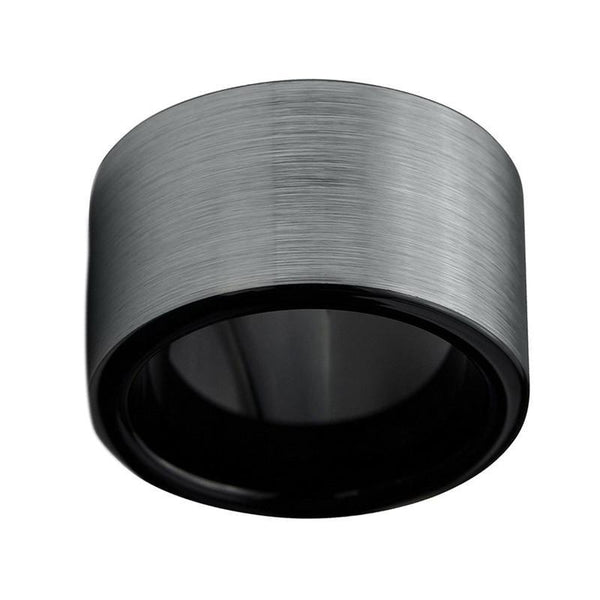 12 mm Breit Schwarz Gebürstete Matt Silberbeschichtete Wolfram  Carbid  Ring