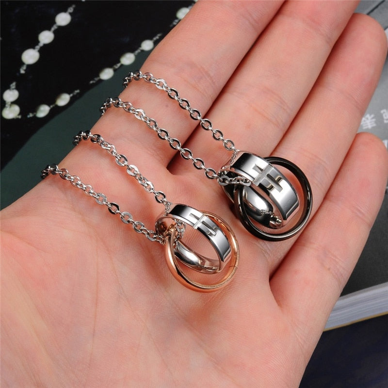 Schwarz  Gold  Dualringe Mit Kreuzpendellanhänger Halskette