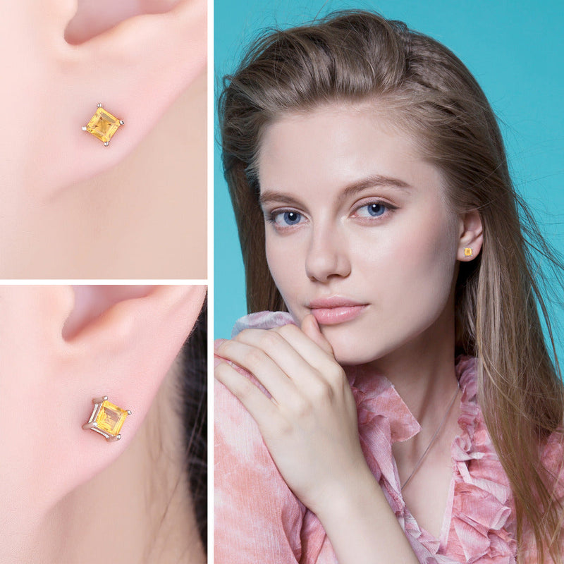 Quadrat 0 6Ct Natural Citrin Sterling Silber Ohrringe 925 Sterling Sterling Silber