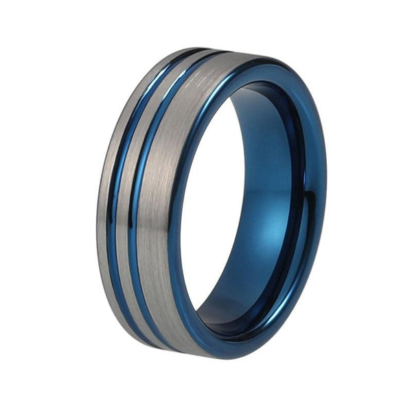 8 mm Silberbürbste Matte Oberfläche Mit Blauen Rillen  Wolfram  Carbidringen