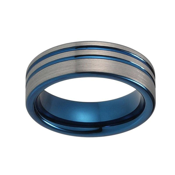 8 mm Silberbürbste Matte Oberfläche Mit Blauen Rillen  Wolfram  Carbidringen