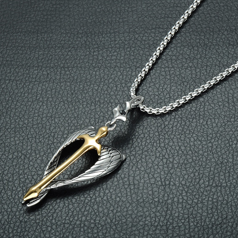 Goldkreuz Mit Silbernen Engel Wings Halskette Halskette