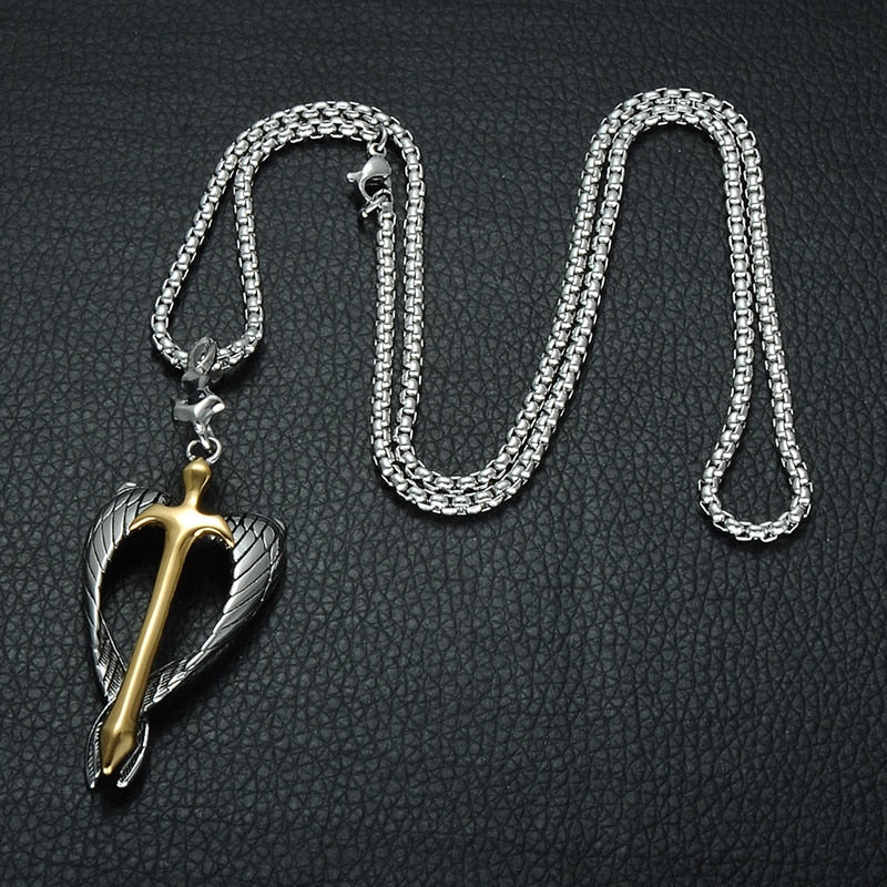 Goldkreuz Mit Silbernen Engel Wings Halskette Halskette