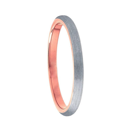 3 mm Satin Gebürstet Matt Silberbeschichtete Wolfram  Carbid Mit Weicher Rosenfarbe Verlobungsring