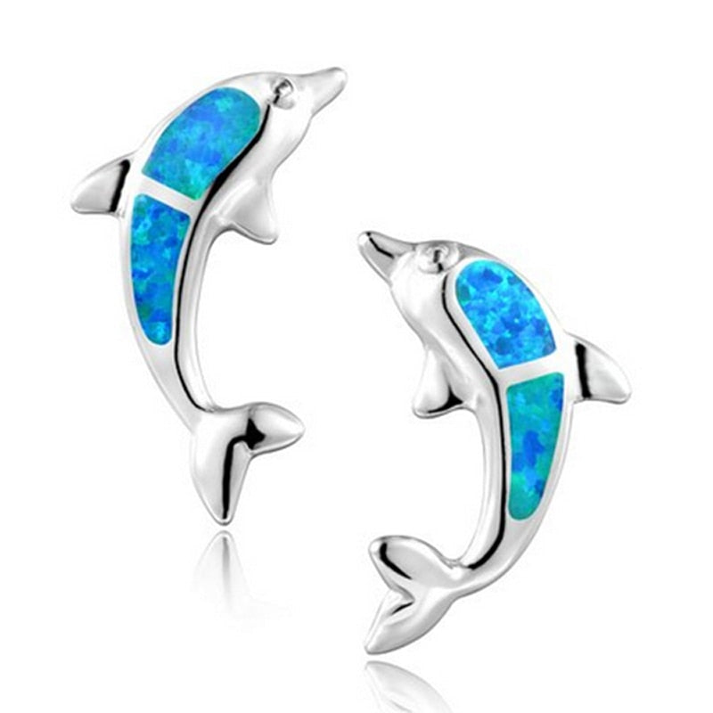 Blauer Opalstein Delphin  Bolzenohrringe Frauen Schmuck