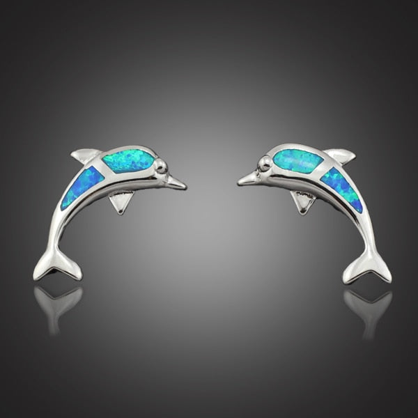 Blauer Opalstein Delphin  Bolzenohrringe Frauen Schmuck