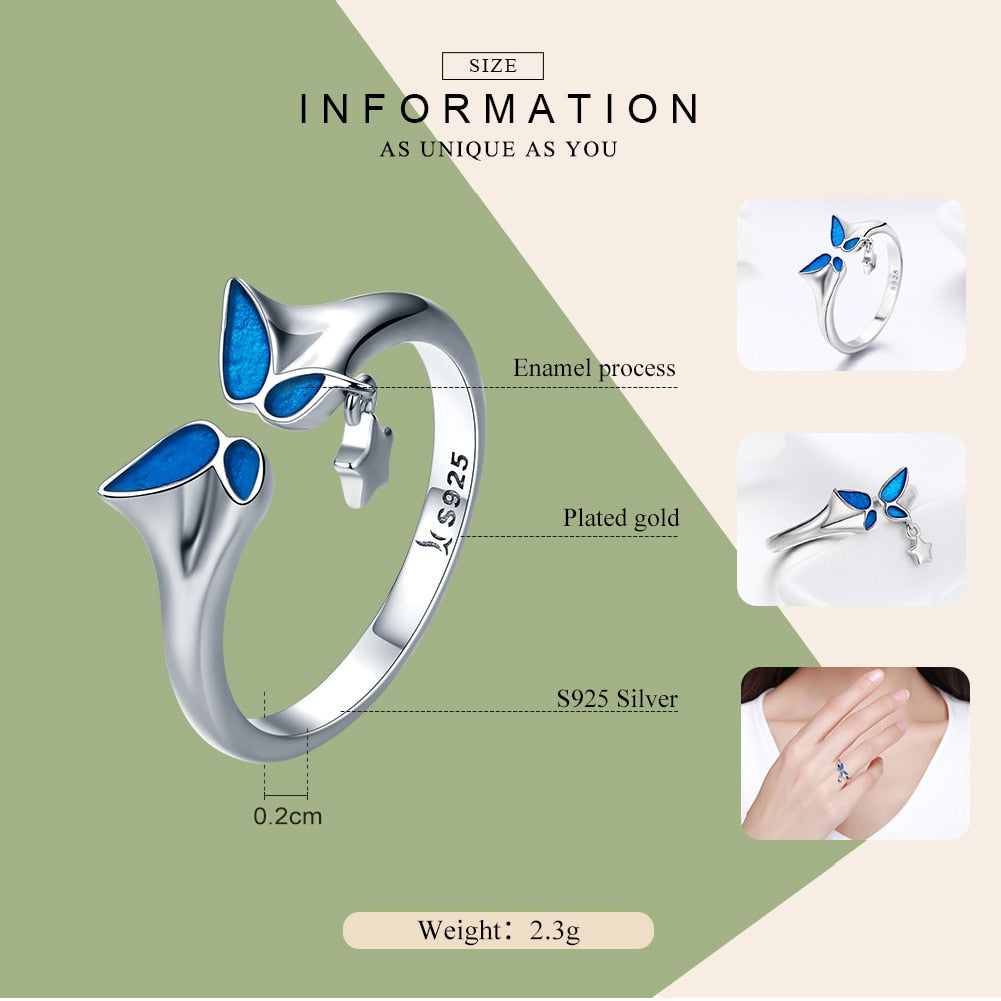 925 Sterling Silber Blue Butterfly Mit Sternbaumring Frauen Jude
