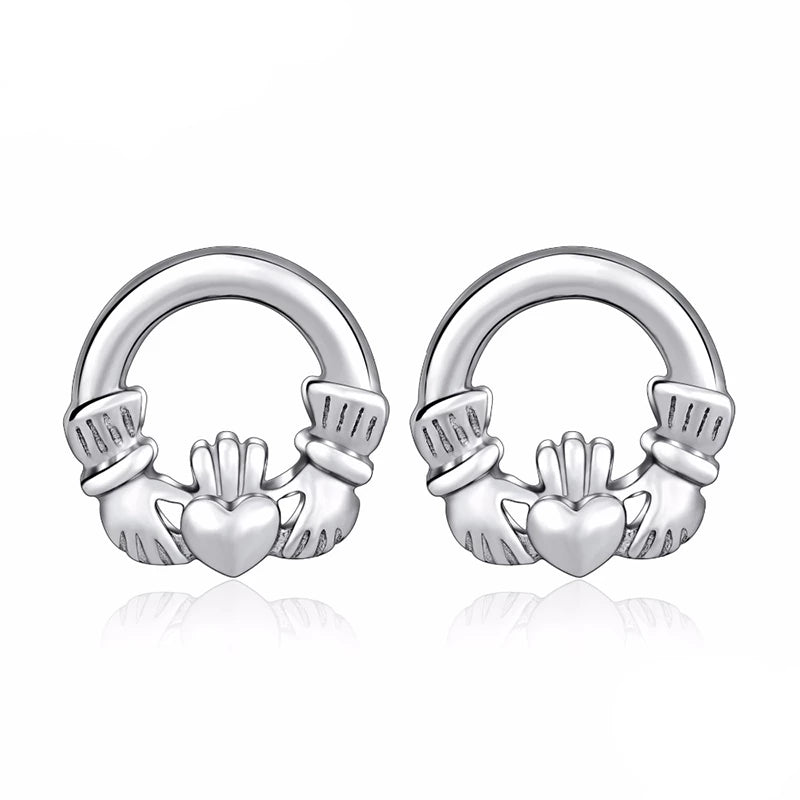 925 Sterling Silber Round Claddagh Stud Women S Ohrringe