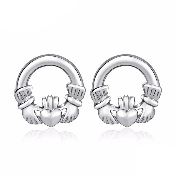 925 Sterling Silber Round Claddagh Stud Women S Ohrringe