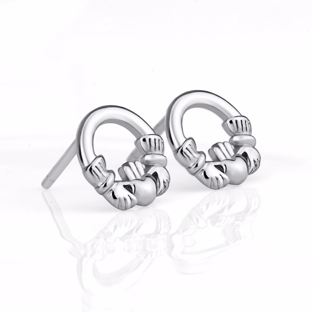 925 Sterling Silber Round Claddagh Stud Women S Ohrringe