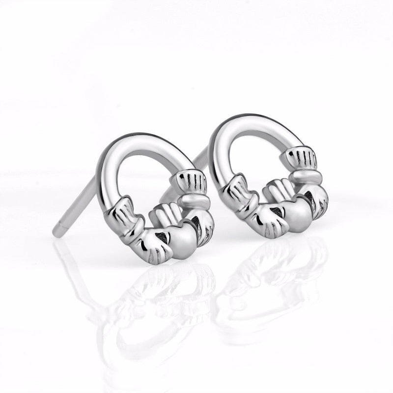 925 Sterling Silber Round Claddagh Stud Women S Ohrringe