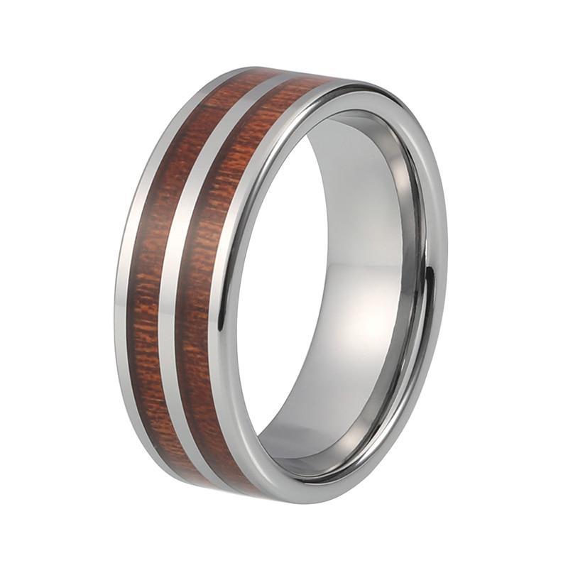 8mm 3 Band Silber Beschichtete Wolframring Mit Holzeinstrebungsring