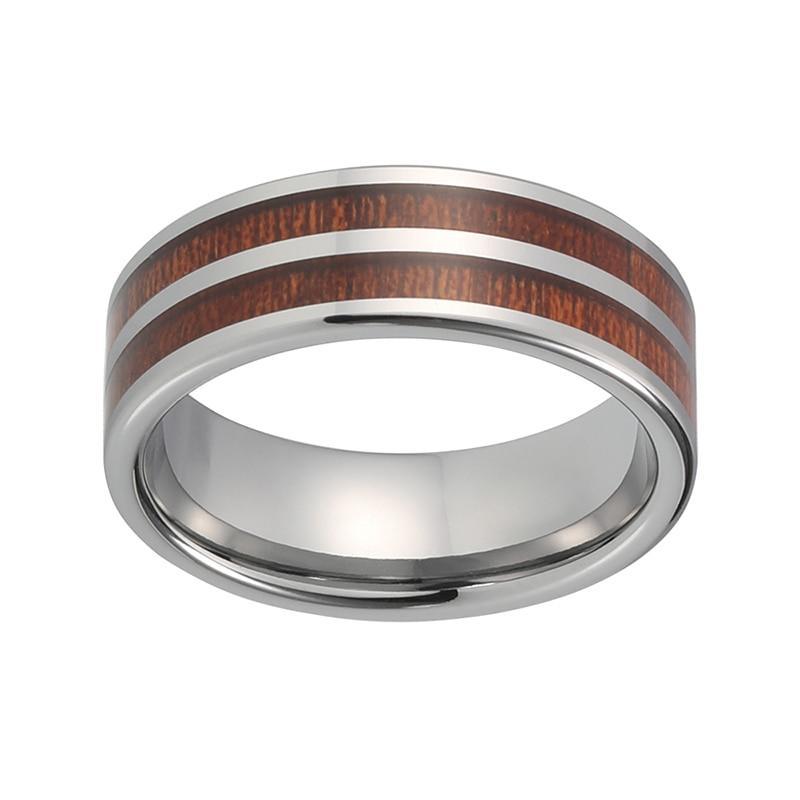 8mm 3 Band Silber Beschichtete Wolframring Mit Holzeinstrebungsring