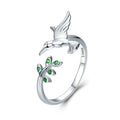 925 Sterling Silber Hummingbird Grüne Blätter Ring