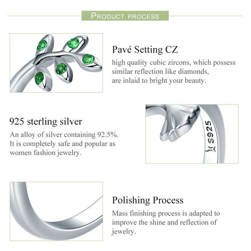925 Sterling Silber Hummingbird Grüne Blätter Ring