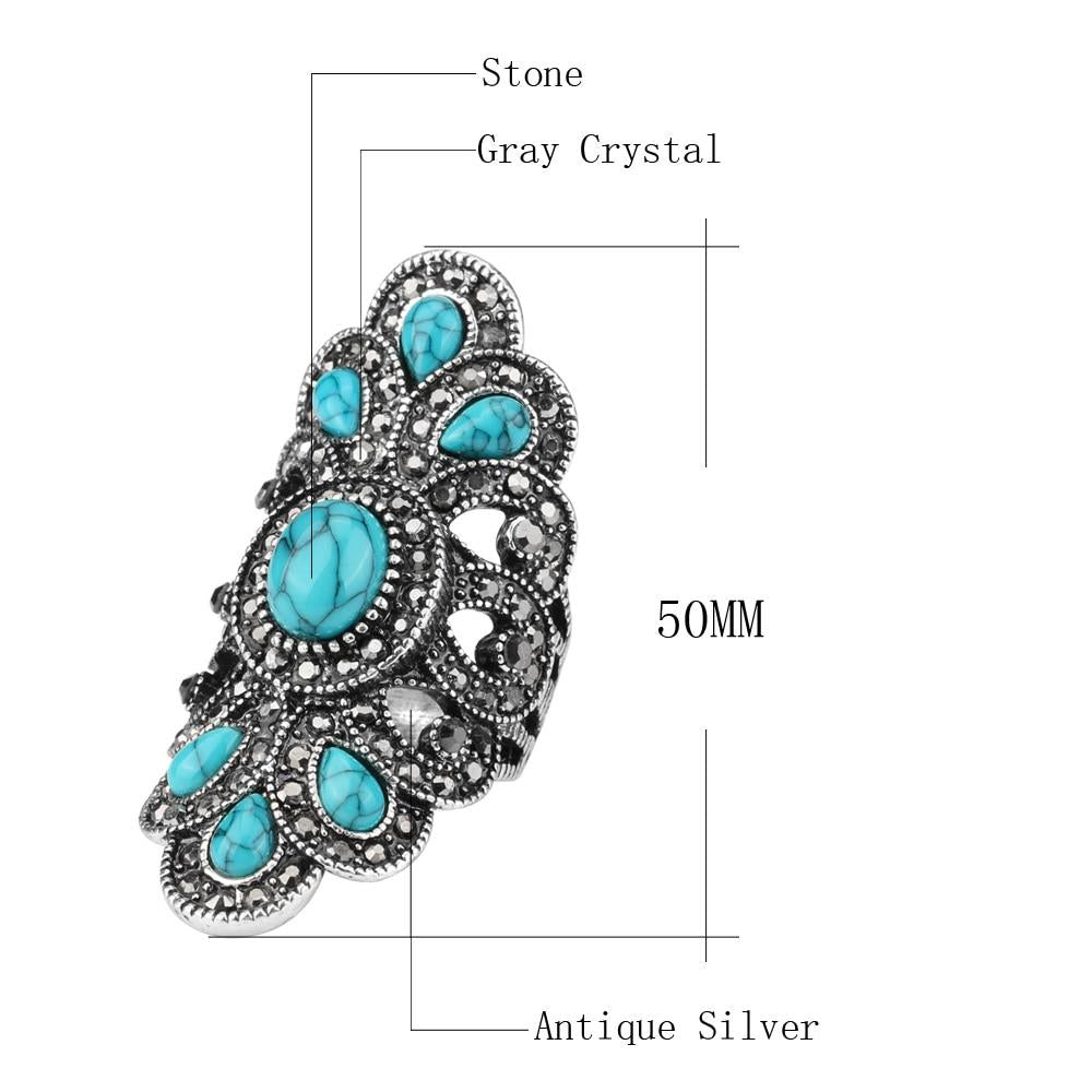 Blauer Stein Und Schwarzer Kristall  Pfau  Ring Für Frauen