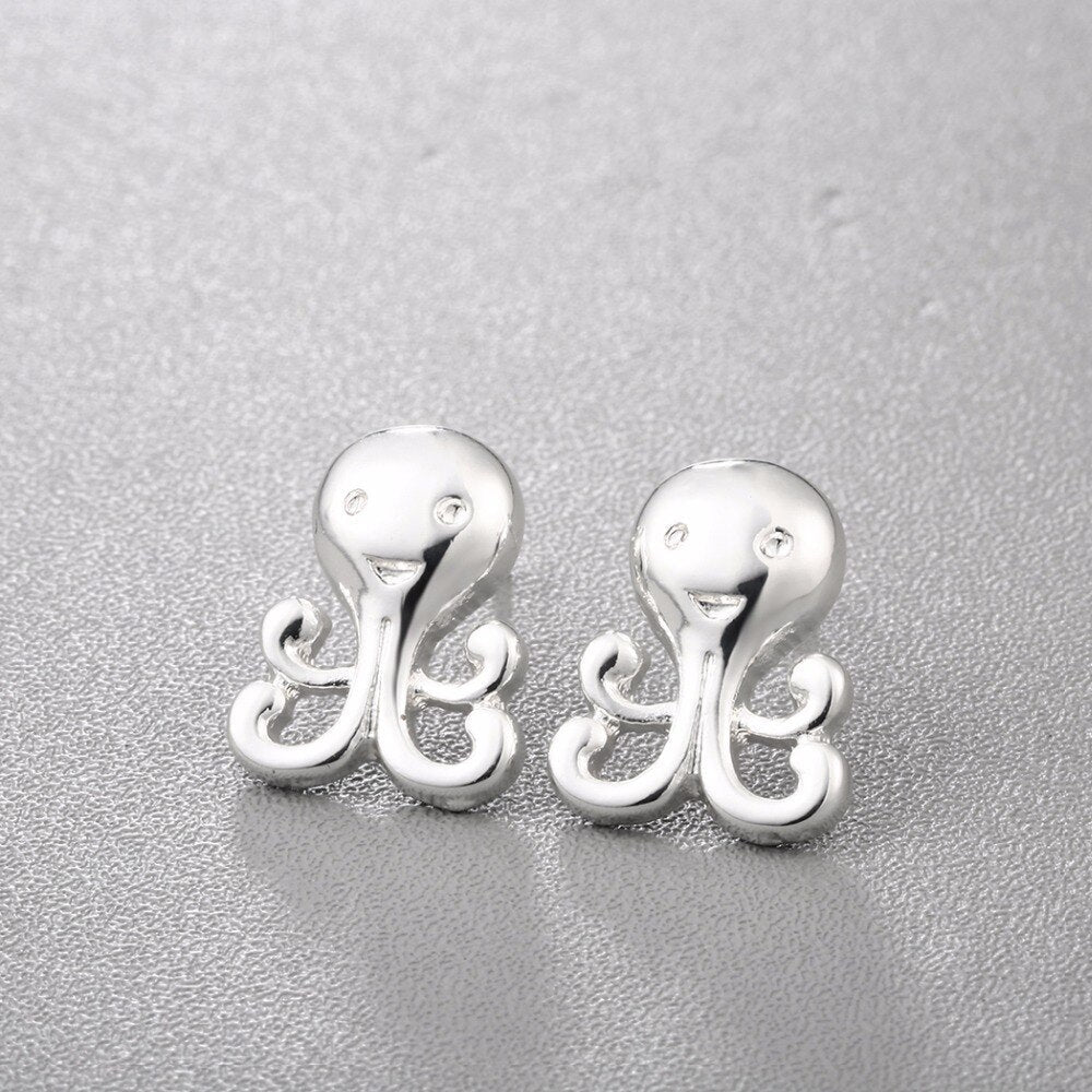 Handgefertigte Silberne Tintenfischohrringe Für Frauen