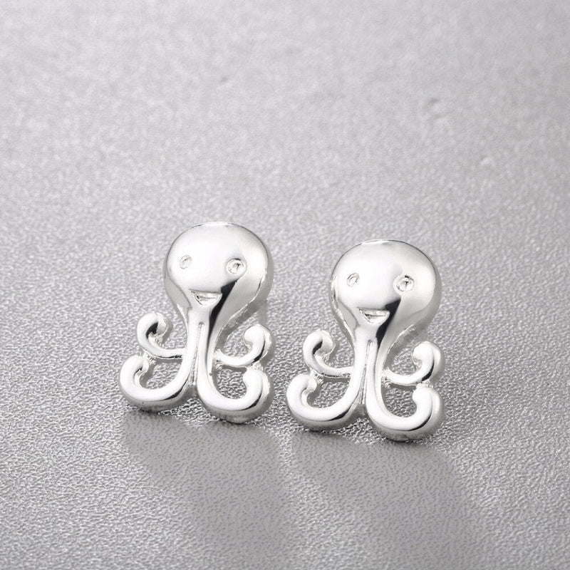 Handgefertigte Silberne Tintenfischohrringe Für Frauen