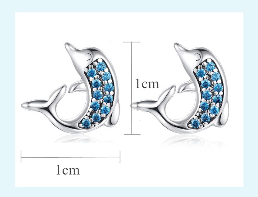 Blue Cubic Zirconia Delphin 925 Sterling Silber Bolder Ohrringe