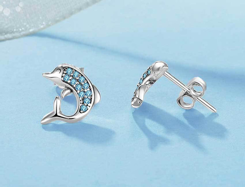 Blue Cubic Zirconia Delphin 925 Sterling Silber Bolder Ohrringe