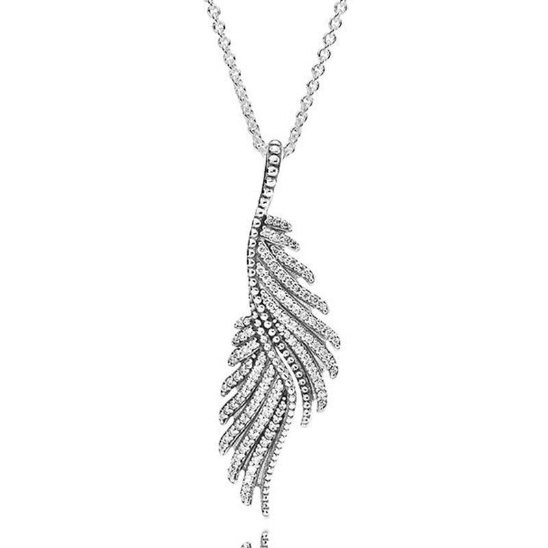 925 Majestätische Federn Von Sterling Silber Mit Klarer Kubikzirkonia  Halskette