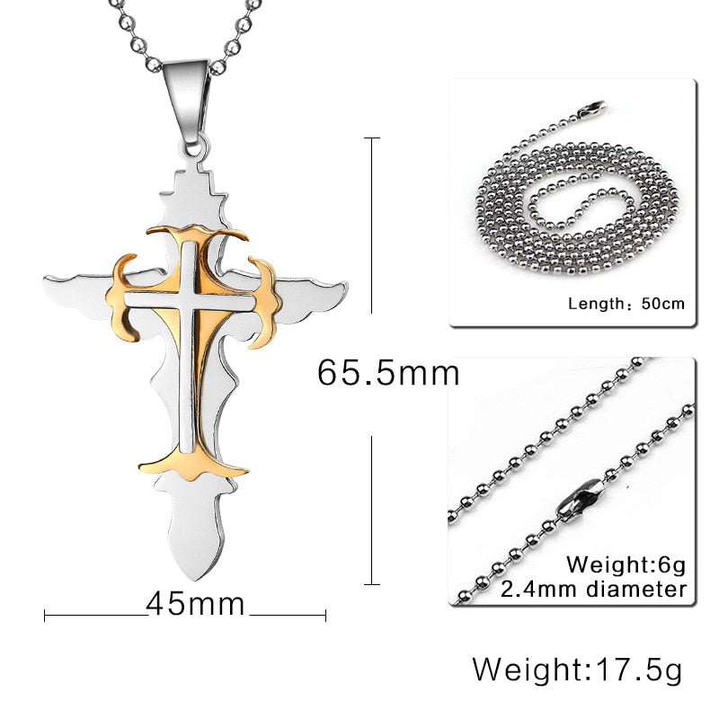 Multi  Layer  Gold Silberkreuz  Anhänger Halskette