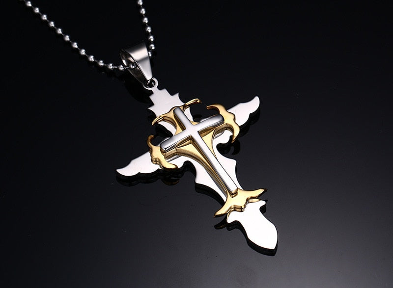 Multi  Layer  Gold Silberkreuz  Anhänger Halskette