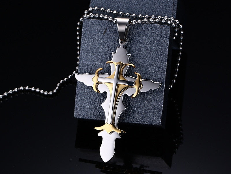 Multi  Layer  Gold Silberkreuz  Anhänger Halskette