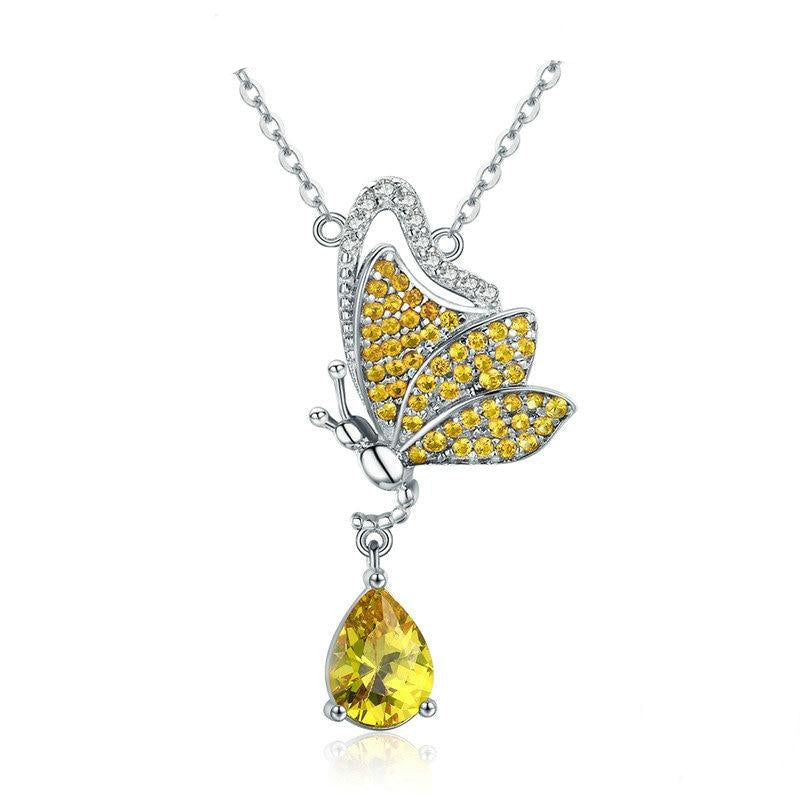 925 Sterling Silber Dancing Butterfly Mit Kubikzirkonias Anhänger Halskette