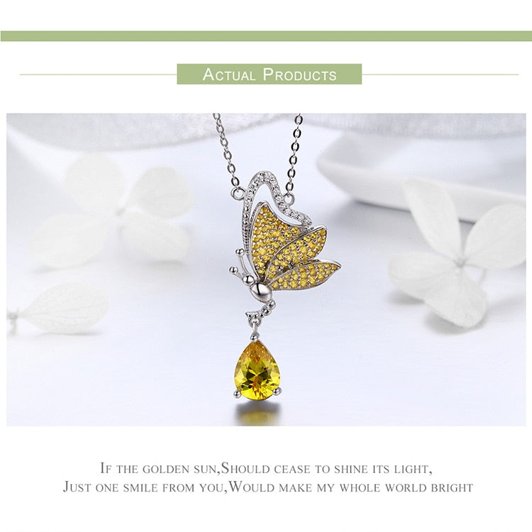 925 Sterling Silber Dancing Butterfly Mit Kubikzirkonias Anhänger Halskette