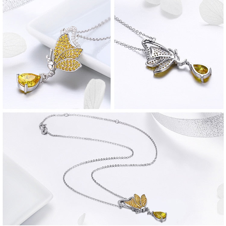 925 Sterling Silber Dancing Butterfly Mit Kubikzirkonias Anhänger Halskette