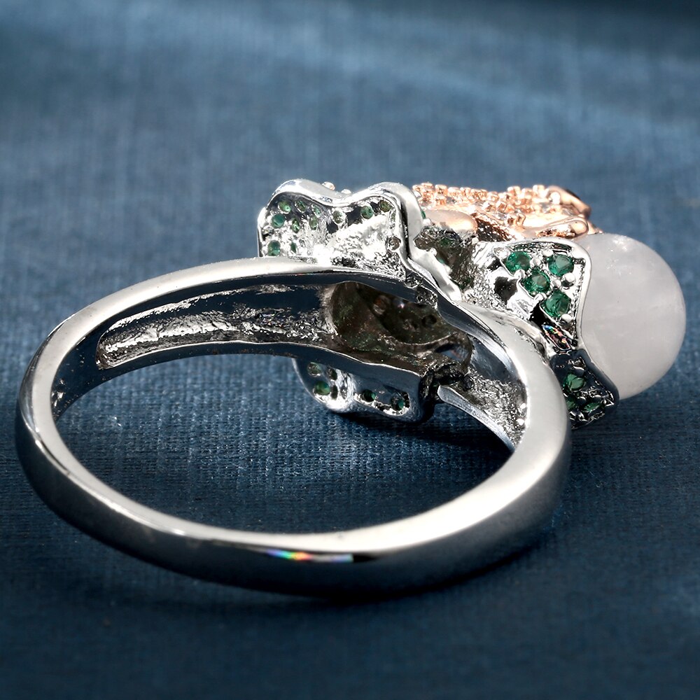 Rhodium Plattierter Österreichischer Kristallfrosch Mit Perlendesignring