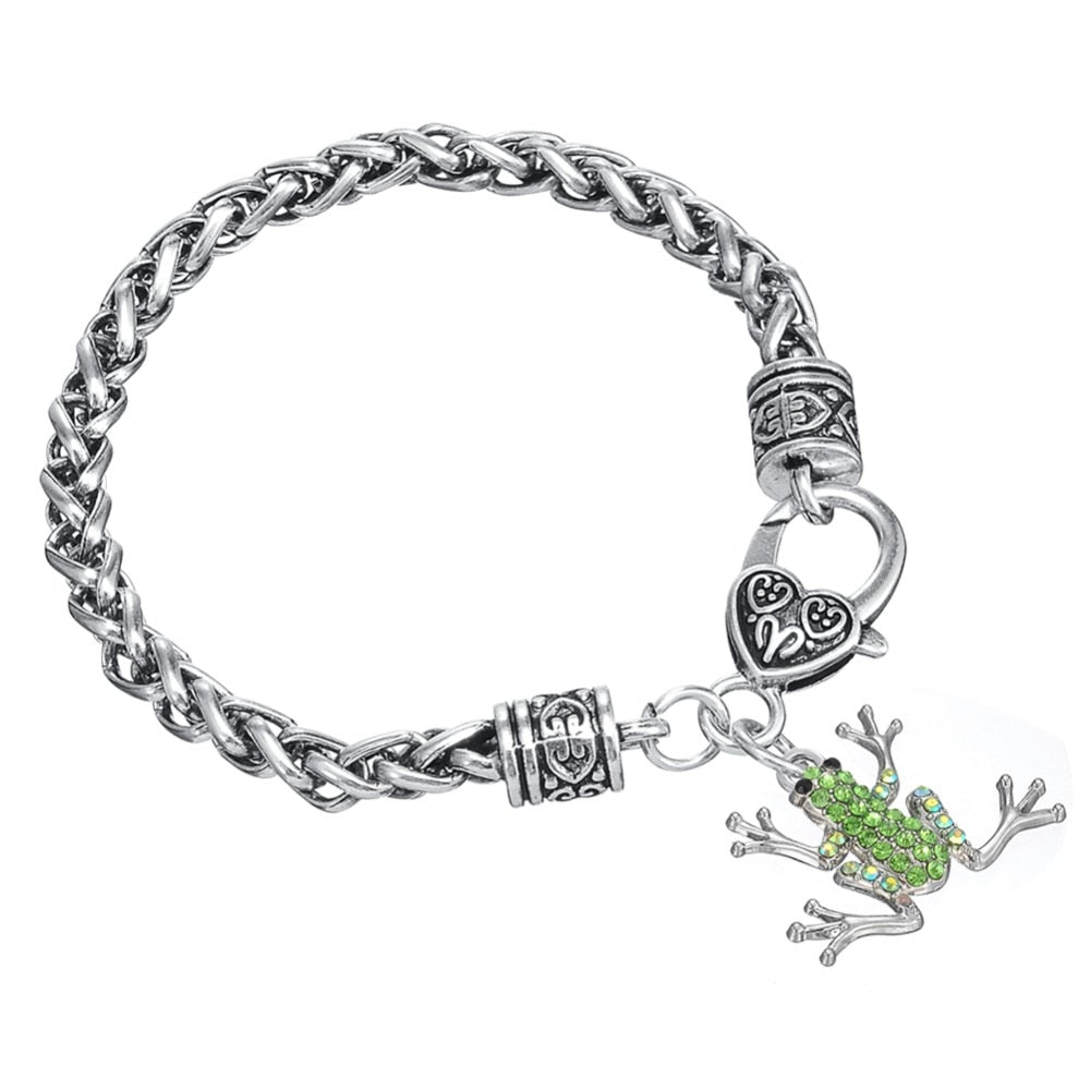 Helles Grünes Kristallfrosch Baumelnde Armband Für Frauen