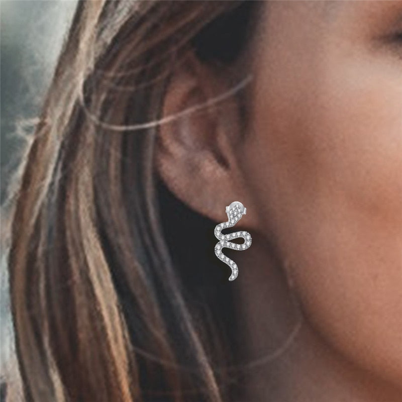 Platin  Silberschlange Mit Kubischen Zirkonia  Bolzenohrringen