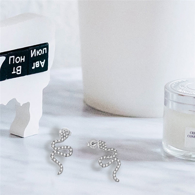 Platin  Silberschlange Mit Kubischen Zirkonia  Bolzenohrringen