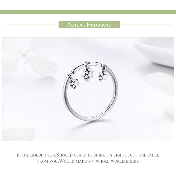 925 Sterling Silber Drei Pfotendrucke Frauen Klingeln