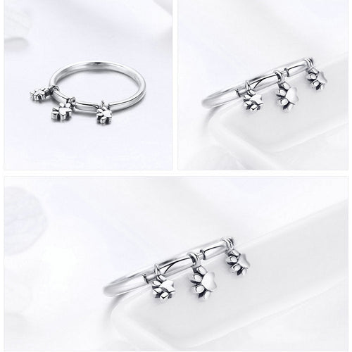 925 Sterling Silber Drei Pfotendrucke Frauen Klingeln