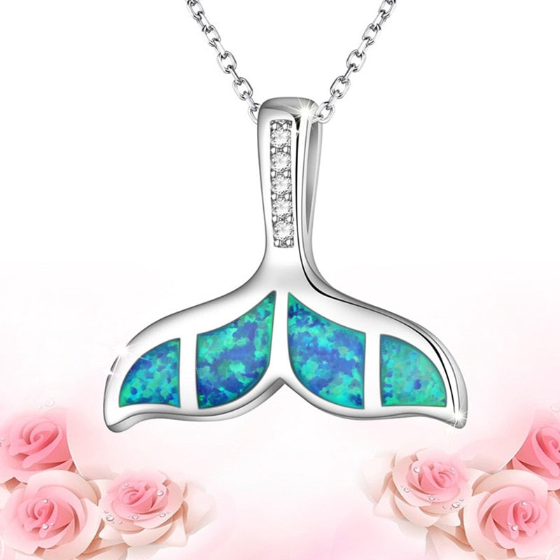 Kristallblau Opal Ozean Meerjungfrau Anhänger Halskette