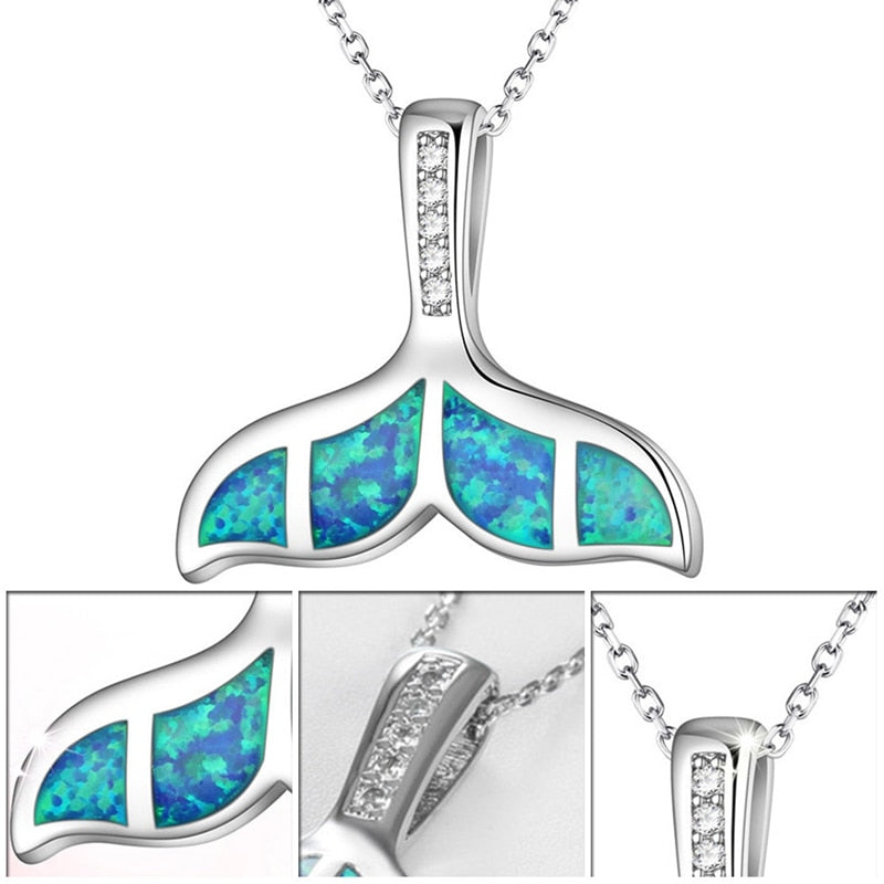 Kristallblau Opal Ozean Meerjungfrau Anhänger Halskette