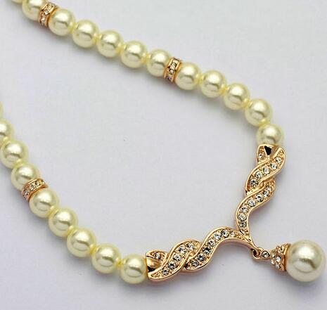 Goldplattierte Perle Kubikzirkonia Anhänger Mode Halskette Ohrringe Schmuckset