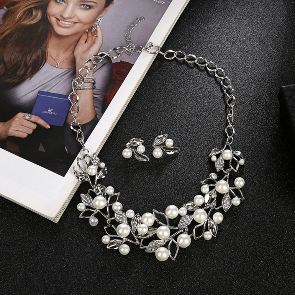 Perlenkette Mode Halskette Ohrringe Schmuckset